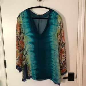 Language silk chiffon tunic M
